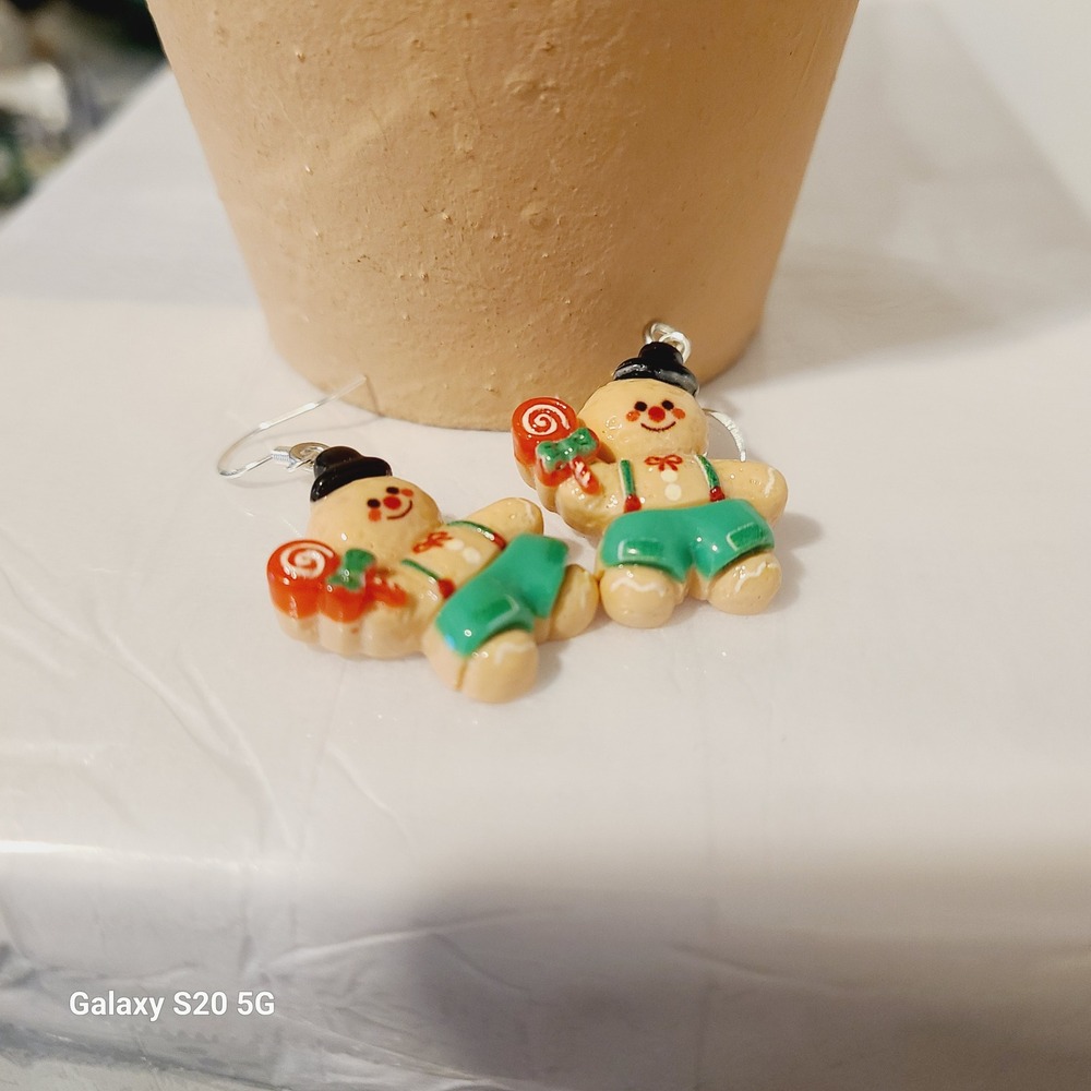 Cute Gingerbread Man Earrings Candy Lollipop Holiday Christmas Festive‎ Jewelry - Picture 5 of 5